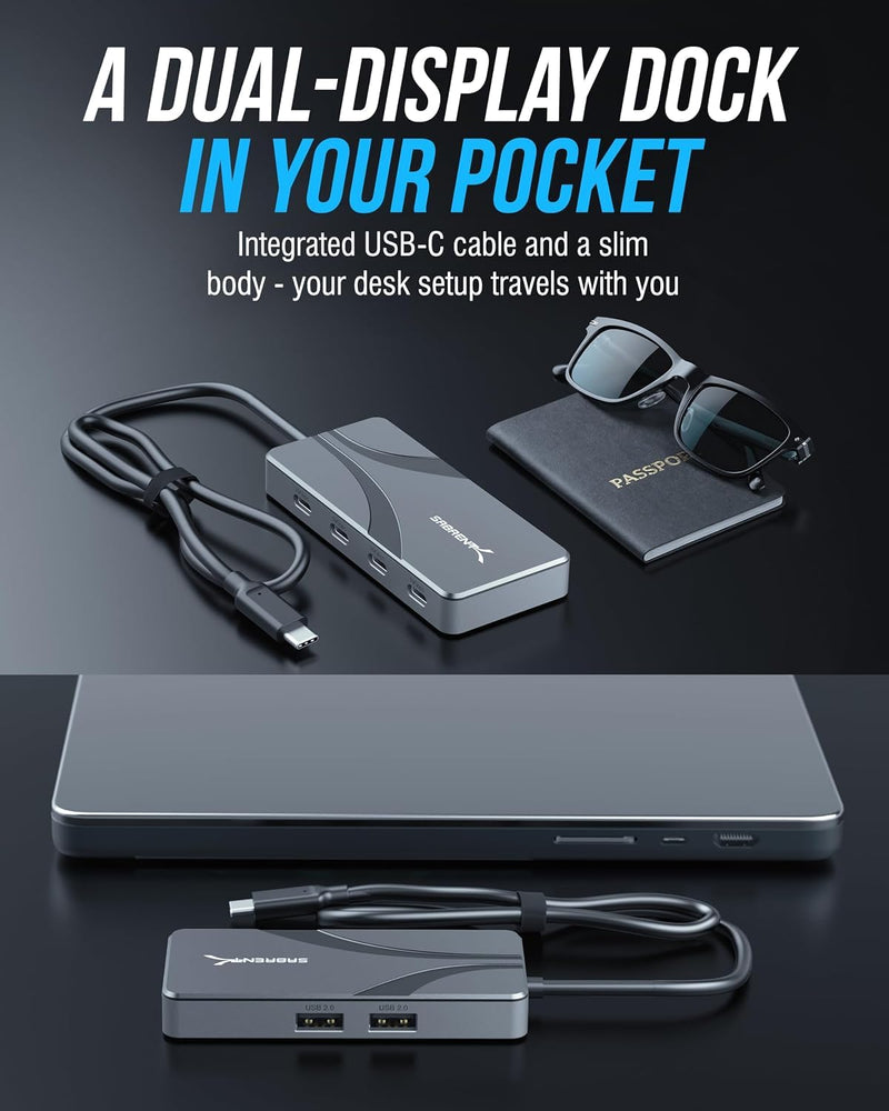 SABRENT OMNIPORT 7D USB-C Dock, Dual 4K HDMI, 100W PD (HB-UC7D) | Dual-monitor 4K@60Hz HDMI + USB-C video; 4x 10Gbps USB-C; 100W PD; MacBook, Steam Deck
