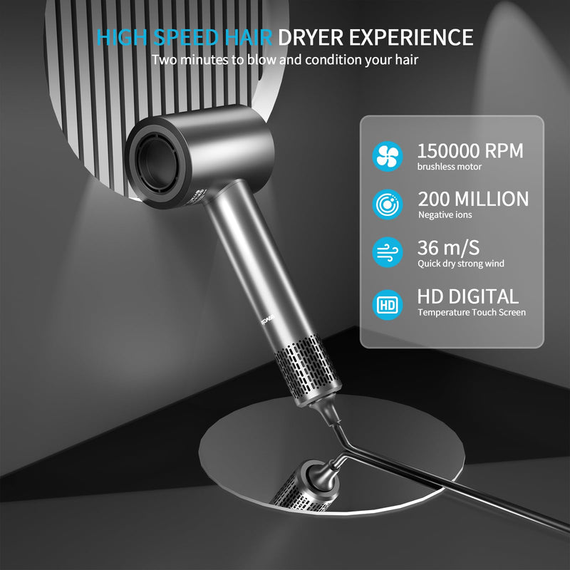 Hair Dryer Hairdryer Hairdryers for Women Ionic Hair dryers 1500W | Hair Dryer Hairdryer Hairdryers for Women HD Display Temperature Touchscreen Low Noise Ion Hair Dryer 4 Temperature Settings Grey