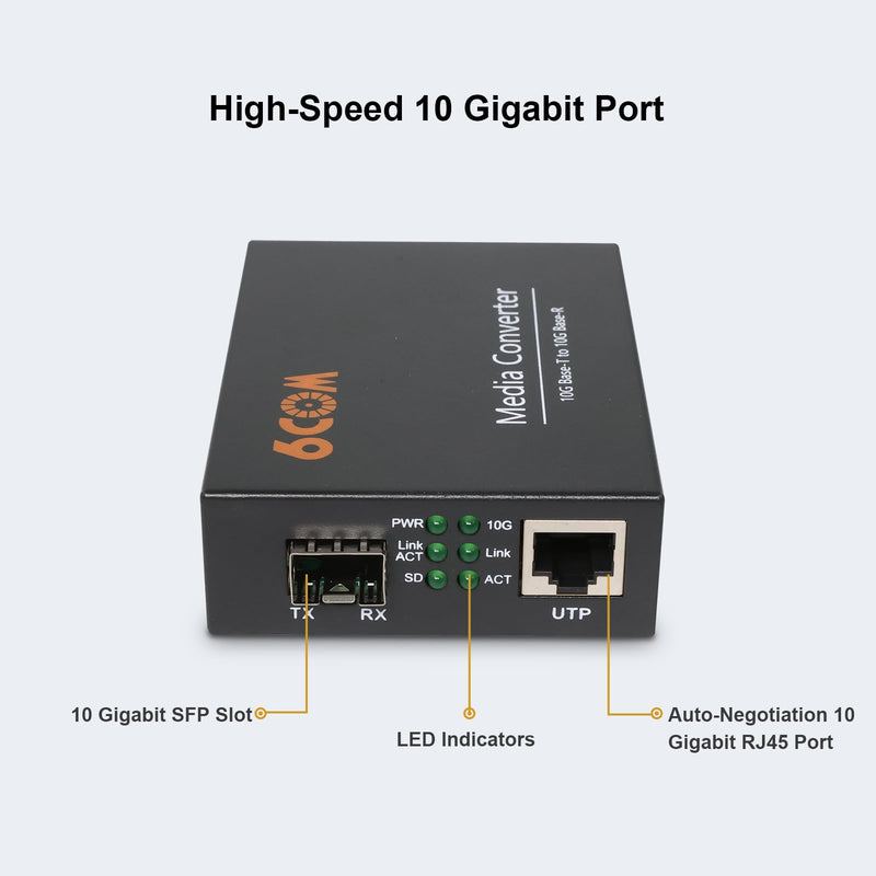 6COMGIGA 10G Fiber Media Converter,1x 1000M/2.5G/5G/10GBase-T Auto-Negotiation RJ45 Slot to 1x 10GBase-X SFP+ Slot,Support 10GBase-SR/LR/BIDI Transceiver, 10 Gigabit Ethernet Media Converter 1XRJ45 to 1XSFP+