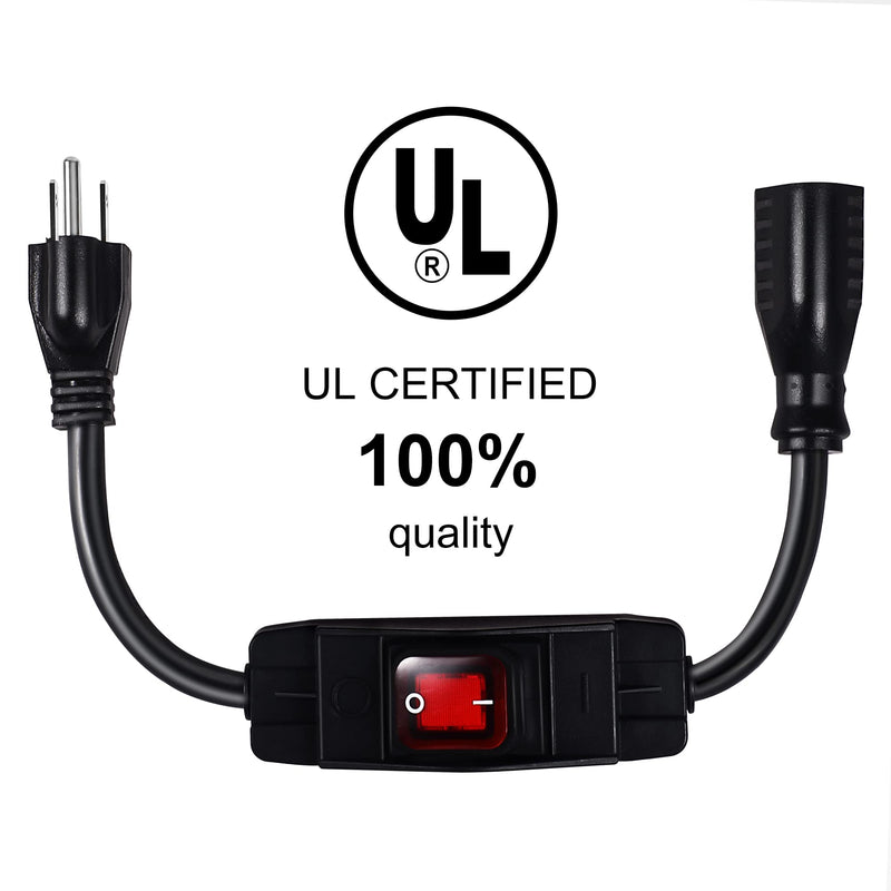 Outdoor Waterproof On/Off Switch Extension Cord, Heavy Duty 125v/250v Black SJTW Cord (6 Ft, Black) 6 Ft