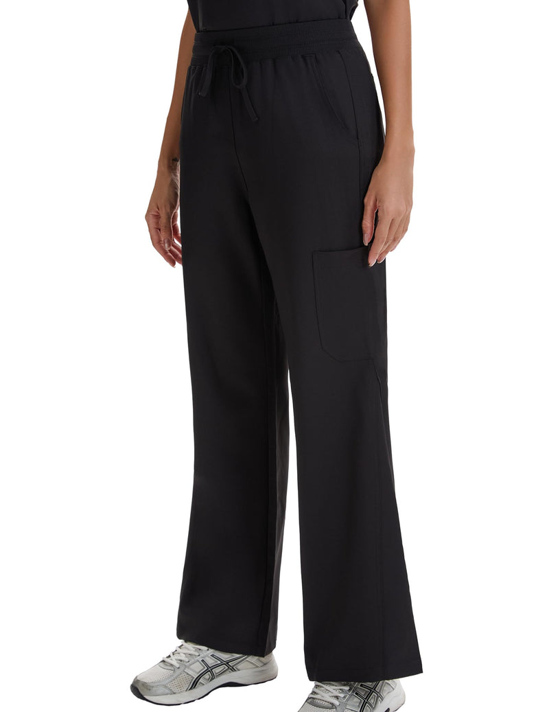 VECARDI Scrub Pants for Women High Rise Four Way Stretch Flare Yoga Cargo Pants with 6 Pockets Large Black