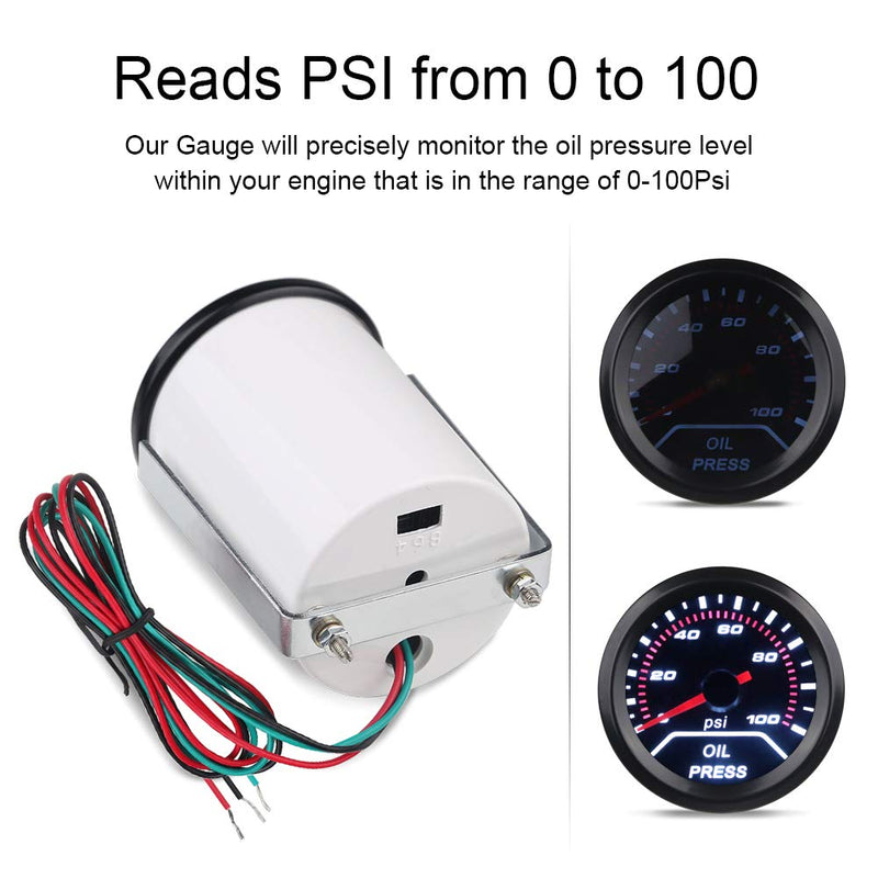 WATERWICH Oil Pressure Gauge Kit 0-100 PSI Press Gauge Meter Includes Electronic Sensor 2inches 52mm Universal for 4 6 8 Cylinder Car Truck Vehicle Automotive