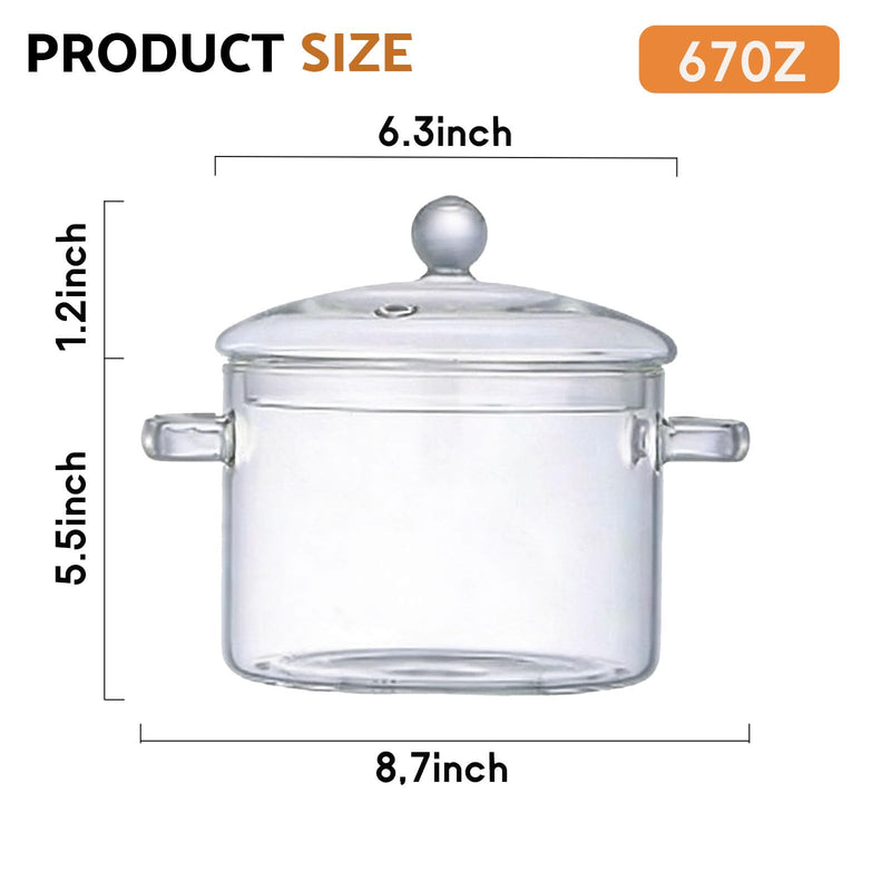 67 Oz/2L Glass Cooking Pot, Heat-Resistant Borosilicate Glass Saucepan with Cover, Glass Simmer Pot for Soup, Pasta, Milk, Tea, and Spices