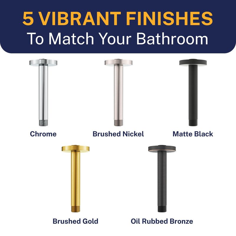 HammerHead Showers Solid Metal 6 Inch Ceiling Mount Shower Arm and Flange with Set Screw, Straight Shower Arm for Rain Shower Head, Ceiling-Mounted Rain Shower Arm, Chrome