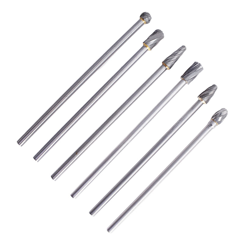 10mm Rotary Aluminum Cut Burr 6Pcs 6mm 1/4 Inch Shank 150mm Long Reach, Carbide Alloy Rotary Burr Set, Fit for Woodworking, Drilling, Metal Carving, Engraving, Polishing