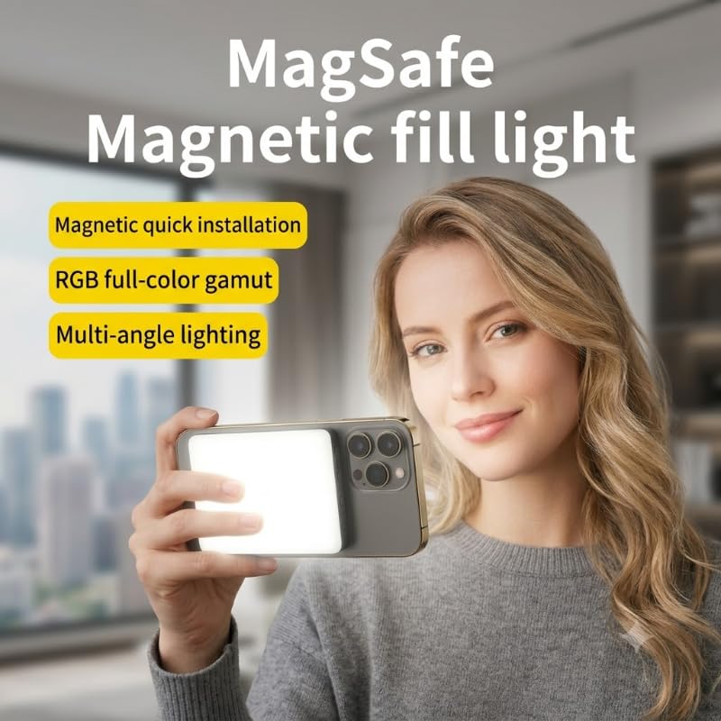 Magnetic Selfie Light for iPhone, Selfies Video Lighting, Clip, Magnetic or Camera Mount, Ideal for TikTok, Zoom, Makeup, Live Streaming