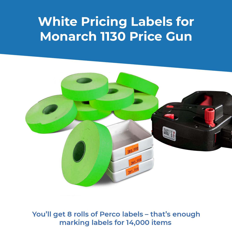 1136 Green Monarch Labels, 8 Rolls, 14,000 Two line Labels