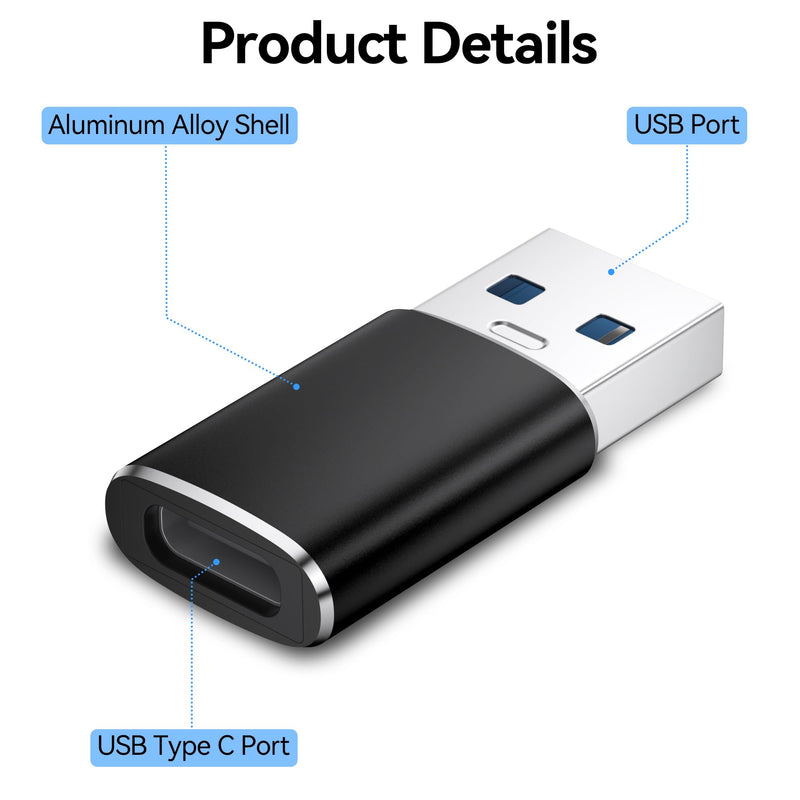6 Pack USB C Female to USB Male Adapter, Type C to USB A Charger Cable Converter for iPhone 11 12 13 14 15 16 17 Pro Max, iPad Pro Air 4 Mini 6, Samsung Galaxy S25 S24 S23 S22, Google Pixel (Black) Black