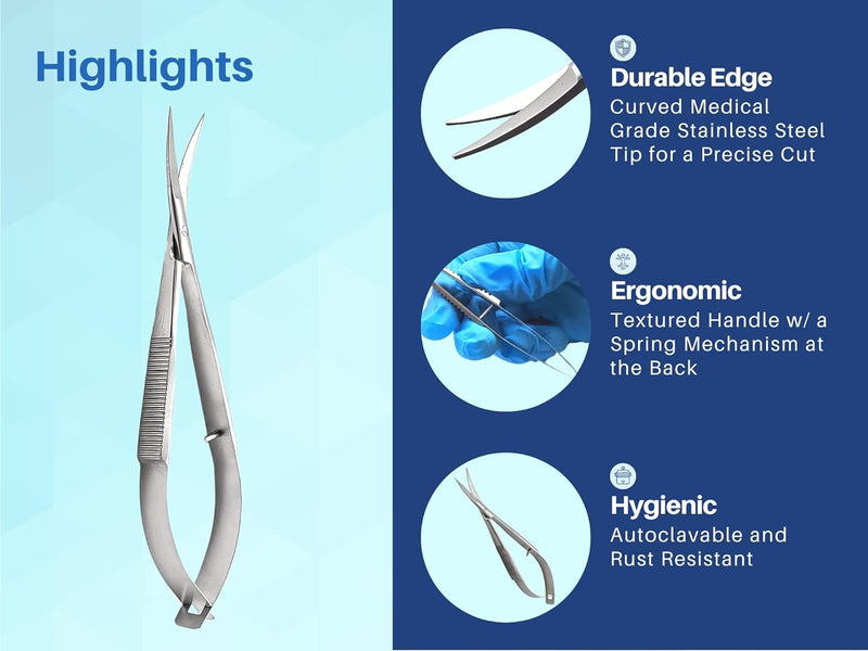 ARTMAN INSTRUMENTS 3-Pack Micro Scissors 4.5" Curved – Castroviejo Stitch Cutting, Embroidery, Spring Action, Extra Sharp Squeeze Scissors for ENT, Eye, Skin, Dental, and Veterinary Surgeons