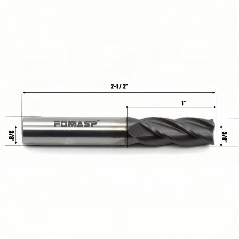 Carbide Square End Mill - Micro Grain Carbide End Mill for Alloy Steels/Hardened Steels - 4 Flute - (1 Piece, 3/8") 3/8 in
