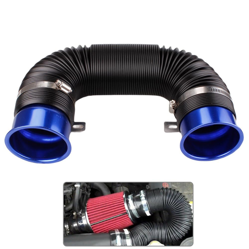 3" Turbine Intake Pipe, Cold Air Intake Pipe 76MM Adjustable Flexible Hose Tube Car Cold Air Turbo Intake Inlet Pipe Universal Cold Air Intake Filter, Blue