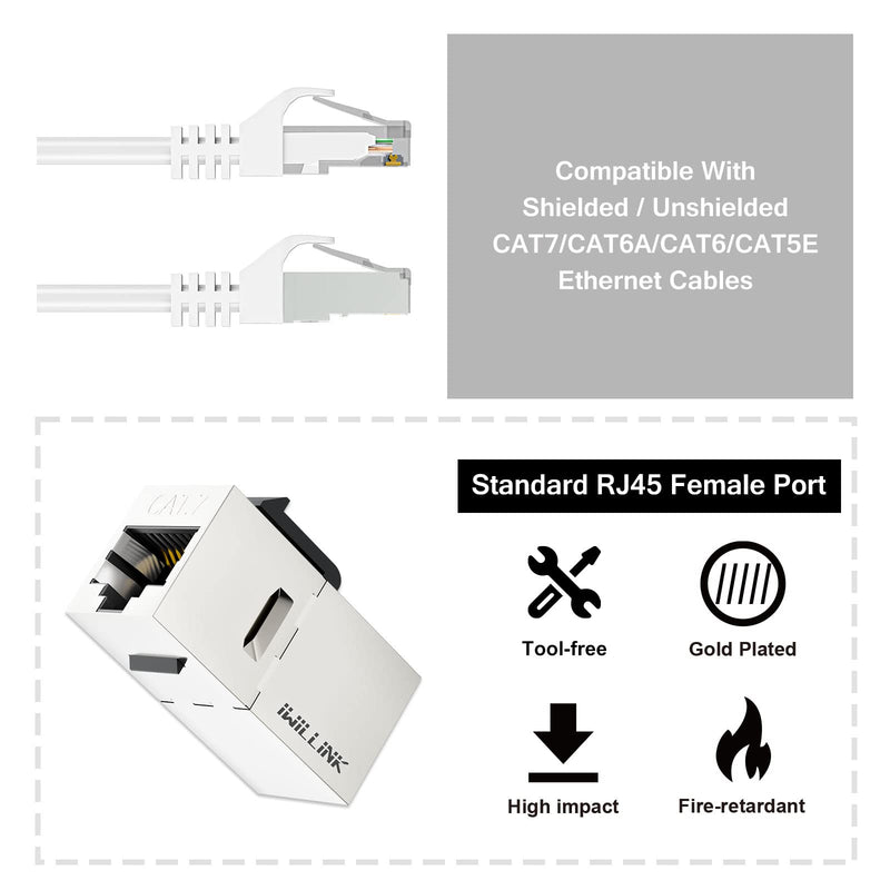 iwillink 10Gbps CAT7 Coupler RJ45 Keystone Shielded Coupler 25-Pack, Ethernet Coupler, Female to Female Keystone Jack, STP Keystone Insert for Cat7/Cat6a/cat6/cat5e Cable 25 Pack Cat7