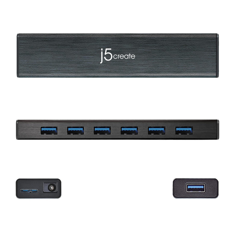 j5create 7-Port Powered USB 3.0 Data Hub with 3.3 ft Extended Cable [20W Power Adapter Included] for Mac, MacBook, Windows, Laptop, Surface, XPS, PC (JUH377)