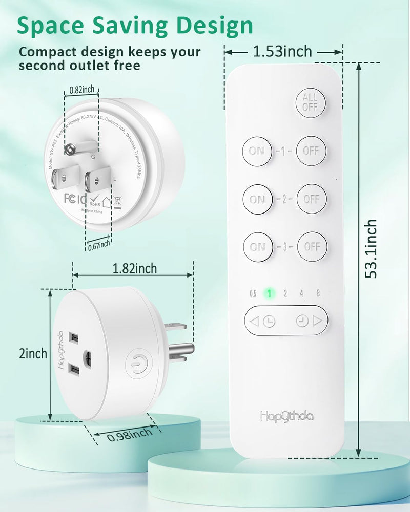Remote Control Outlet Plug with Countdown Function, 15A/1500W, 500 Feet RF Range Wireless Light Switch, No Wiring Needed Remote Outlet for Small Electrical Appliance,3 Outlets & 1 Remote 3 Outlets & 1 Remote