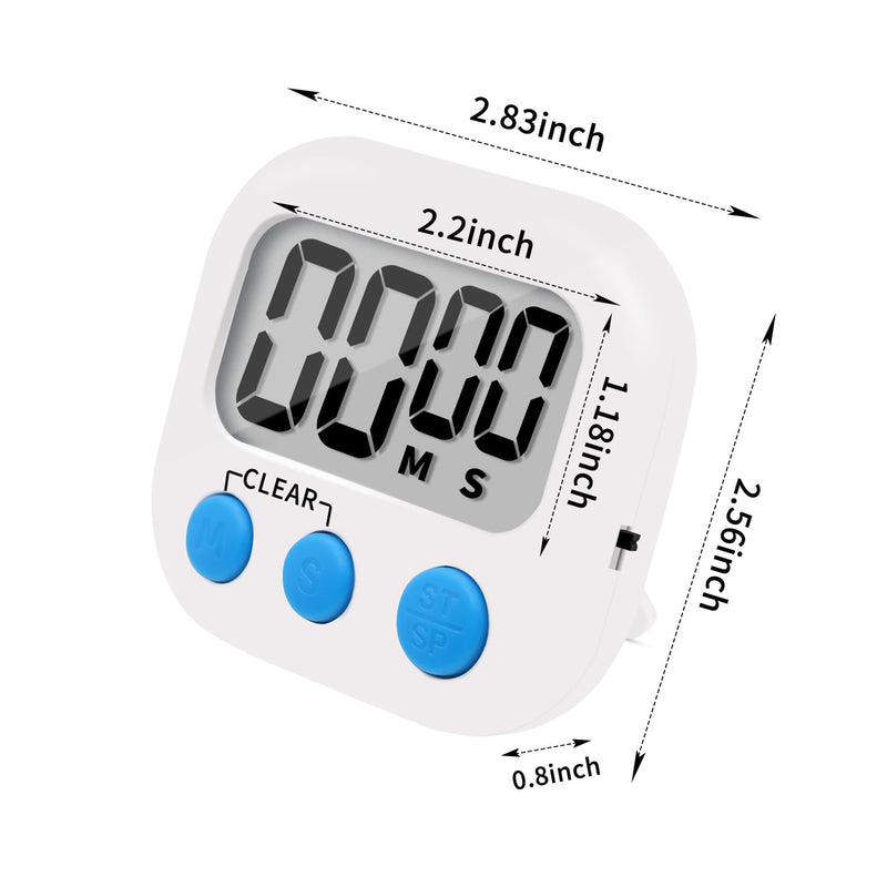 12 Pack Small Digital Kitchen Timer Magnetic Back and ON/Off Switch,Minute Second Count Up Countdown（White,Blue,Orange