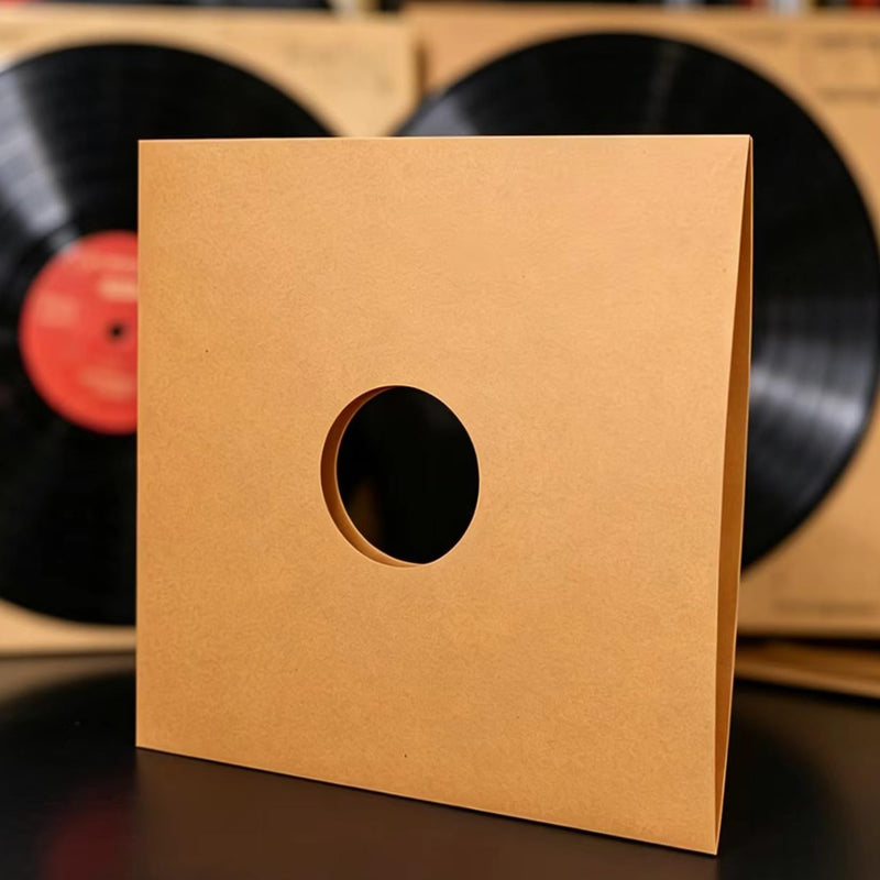 10 PCS 12" Vinyl Record Sleeves – 350GSM Blank Album Jackets with Center Hole, Anti-Static Protective Covers for 12-Inch Records Storage & Display (Kraft)