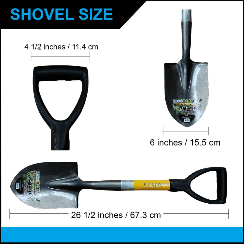 Plexon Mini Transfer Shovel 27" – Fiberglass Handle, 50Mn Steel Blade, D-Grip – Compact Spade for Car Emergency, Camping, Garden & Sand Round