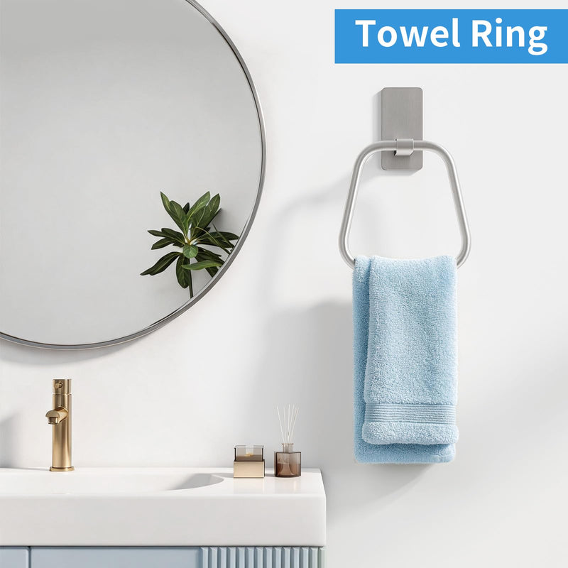 JUYSON Adhesive Hand Towel Holder for Bathroom, Aluminum No Drill Wall Mounted Towel Ring, Easy Install for Bathroom & Kitchen (Brushed Nickel) Brushed Nickel 1 pack