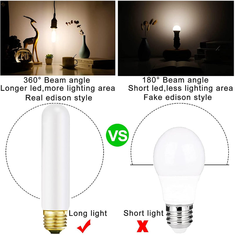 LEOOLS T10 Led Frosted Bulb,e26 Dimmable Tubular LED Light Bulb, 8W Equal 60 watt Light Bulb 3000K Soft White,CRI90+,600LM,E26 Base Matt Opal Porcelain,5.1inches Long Bulbs,6 Packs T10 5.1inch 8w 3000k Soft White (Matt Opal)