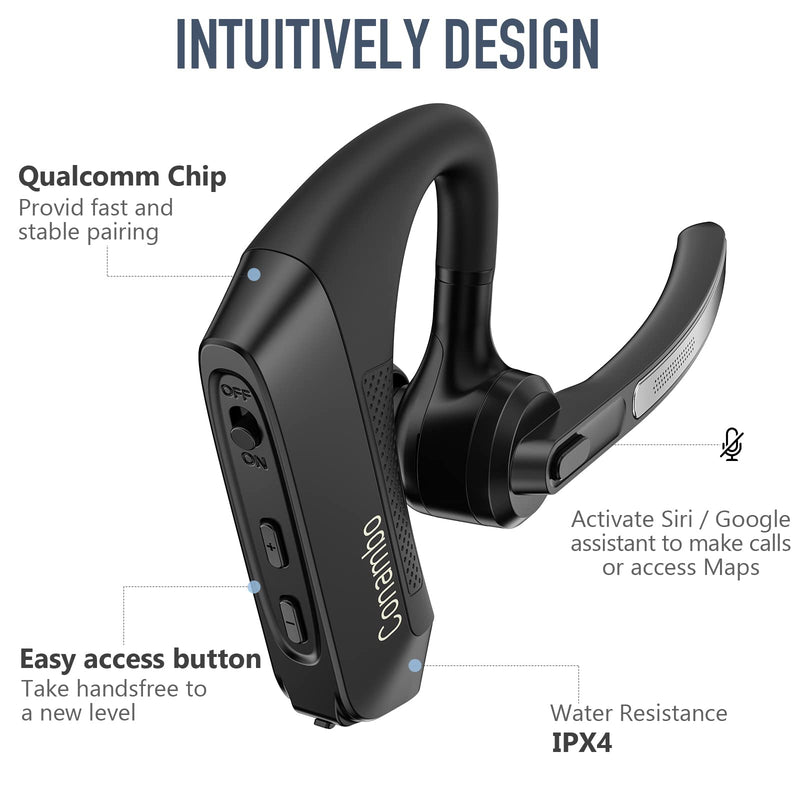 Conambo K21 Bluetooth Headset V5.1, Bluetooth Earpiece with CVC 8.0 Dual Mic Noise Cancelling Wireless Headphone - Mute & Volume Buttons 16Hrs Talking for iOS Android Cell Phone, Trucker, Office Work GREY