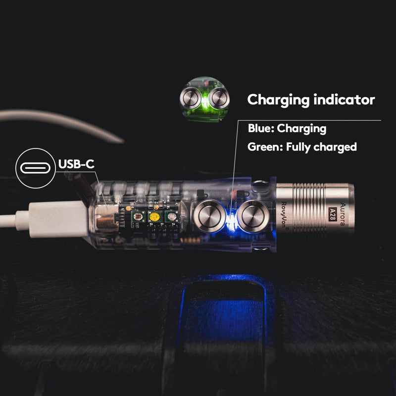 RovyVon Aurora A28 2nd USB-C EDC Flashlight, 6500K Cool White Max 1000 Lumen, 850mAh Rechargeable Small Flashlight, with Red/White/ 365nm Sidelights, Momentary On, Ideal Flashlight for Camping Silver (Sidelight: UV+Red+White)