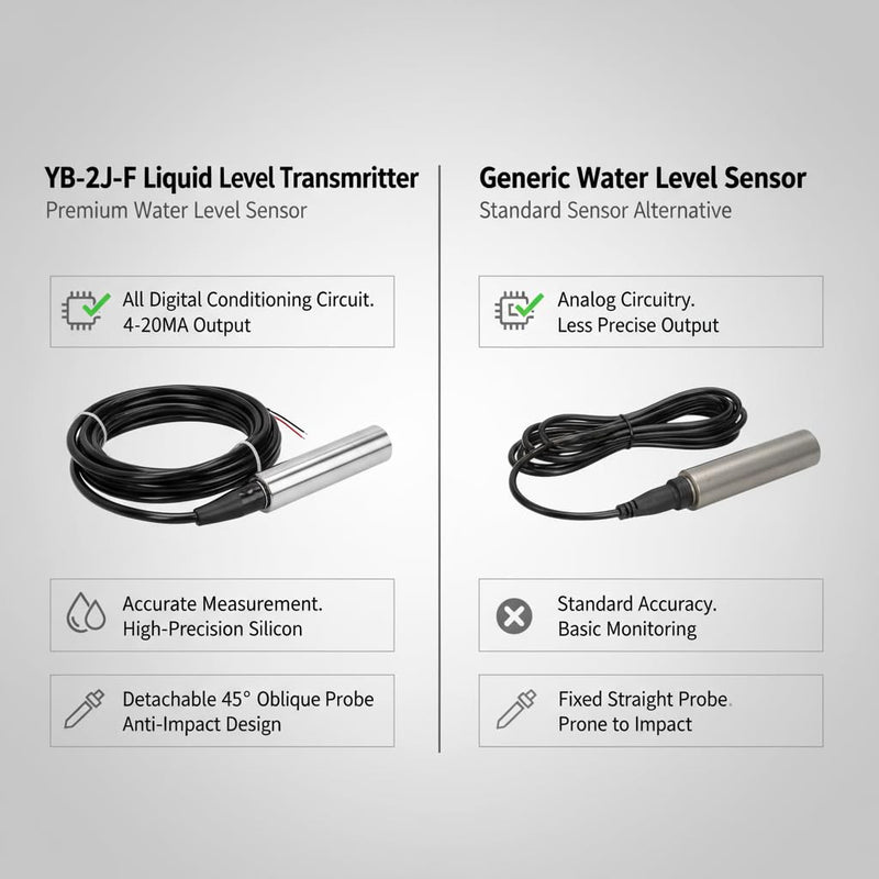 YB‑2J‑F Liquid Level Transmitter 5m Cable Water Level Sensor Detector 12‑32VDC 4‑20mA 304 Stainless Steel Liquid Level Sensor (0‑)