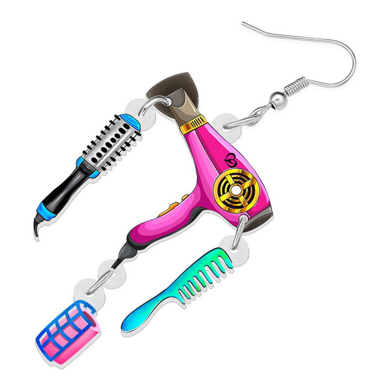 Acrylic Funky Hair Dryer Dangling Earrings for Women Hairdrier Scissor Comb Charms Fashion Jewellery Esthetician Hair Stylist Gifts for Hairdressers | Acrylic Hair Dryer Scissor Comb High Heels Unique Jewelry Accessories for Esthetician Stylist Hairdre...