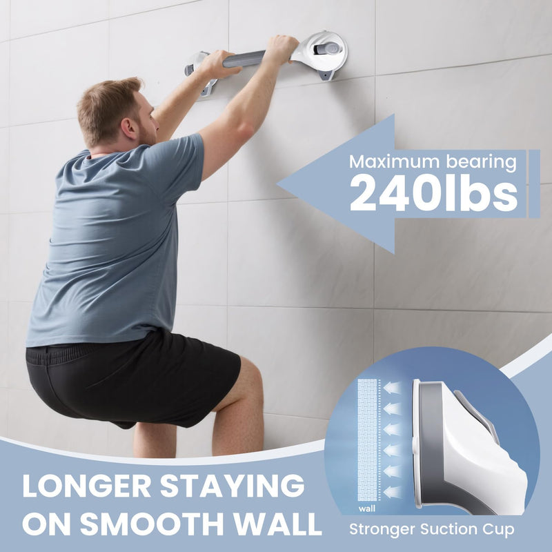 Reyiu Grab Bars for Shower, 16.5 Inch Shower Handle with Safety Indicators, Suction Cup Bathroom Grab Bar for Elderly, Seniors, Handicap - No Drill, Waterproof, Removable (2 Pack) 2 Pack Light Gray