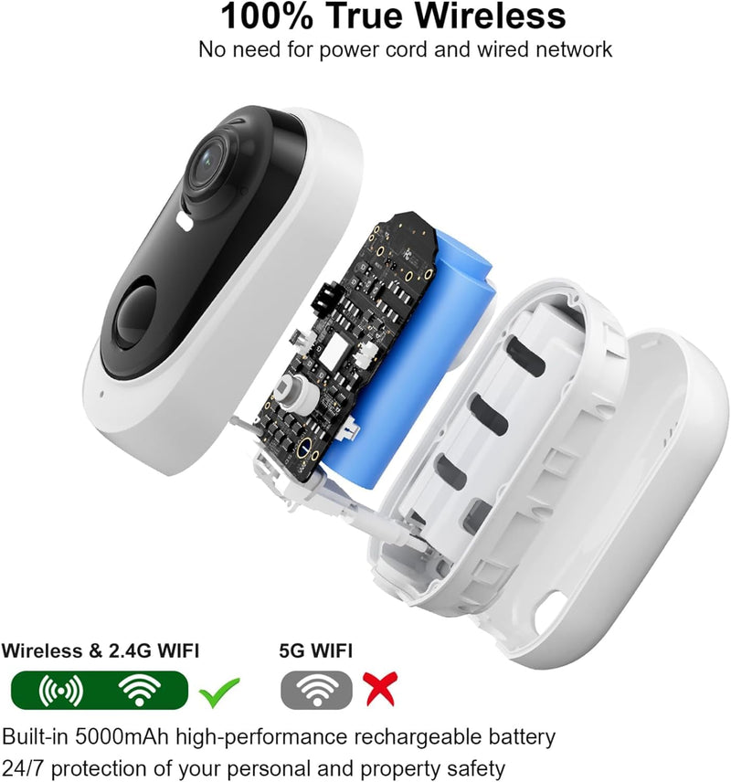 Cameras for Home Security: Battery Powered Outdoor Camera Wireless WiFi Home Surveillance with Spotlight & Siren Alarm 1080P Color Night Vision AI Motion Detection Sensor 2-Way Talk Cloud/SD White