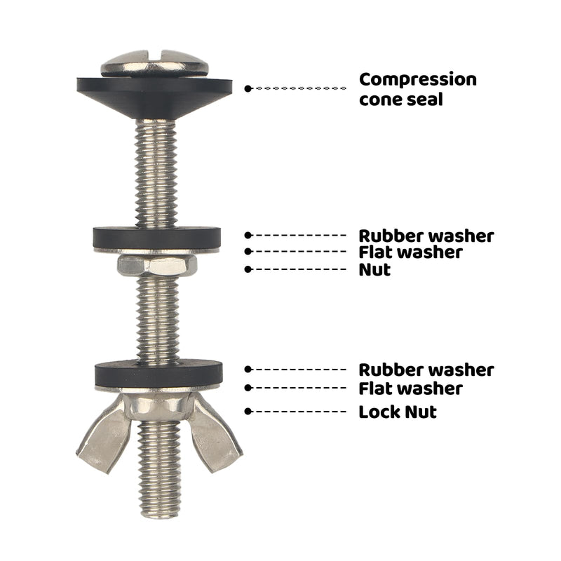 Universal Toilet Tank to Bowl Gasket & Tank to Bowl Bolts, 2 Kind Gasket and 4 Pieces 5/16 * 3.15 Inch Toilet Tank Bolts, Fit Most 2-Inch and 3-Inch Flush Valve Opening black