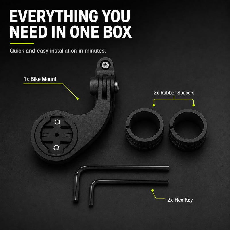 Out Front Bike Computer Mount Fit Garmin Edge, XOSS G/G+, iGPSPORT | Rotatable, Secure & Anti-snap, with GoPro & Light Adapter Fit 25.4/31.8/35mm Handlebars for MTB & Road Bikes(Combo Mount) Mount with GoPro Adapter