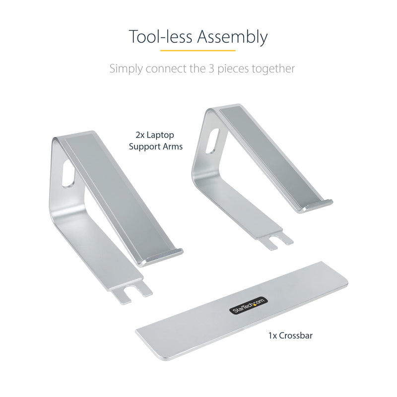 StarTech.com Laptop Stand for Desk, Supports 5kg/11lb, Aluminum, Silver, Ergonomic Laptop Riser, Portable Laptop Holder, Computer Stand for MacBook Air/Pro, Dell XPS, Lenovo (Laptop-Stand-Silver)