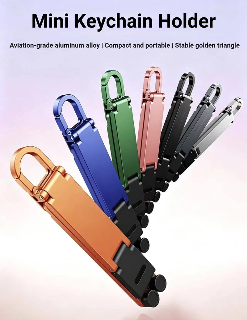 Aluminum Alloy Mini Desktop Cell Phone Holder,Foldable Keychain Phone Holder Portable Hands-Free Travel Phone Holder, Adjustable Angle Vertical and Horizontal,For All Phones,Offices,Travel (Orange) Orange