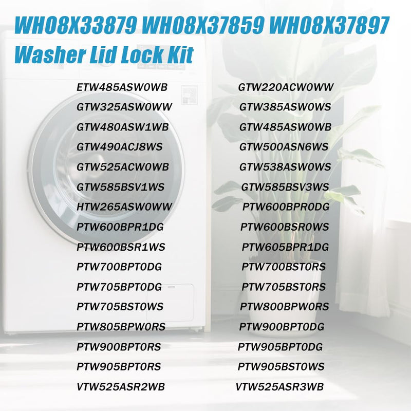 WH08X33879 Washer Lid Lock Assembly - Stainless Steel Spring & IP55 Waterproof, UL Certified Fit for GE PTW600/PTW700/PTW900 Series, GTW220/GTW385, HTW265 Models (Replaces WH08X37859)