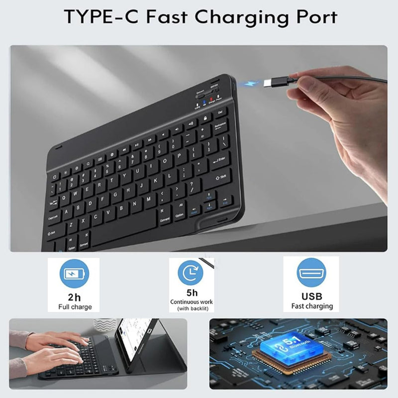 Bluetooth Keyboard Case for Samsung Galaxy Tab A11/ Tab A9 8.7-Inch 2025/2023, 7 Colors Backlit Slim Folio Cover, Detachable Wireless Bluetooth Keyboard with Pencil Holder (Black) Black