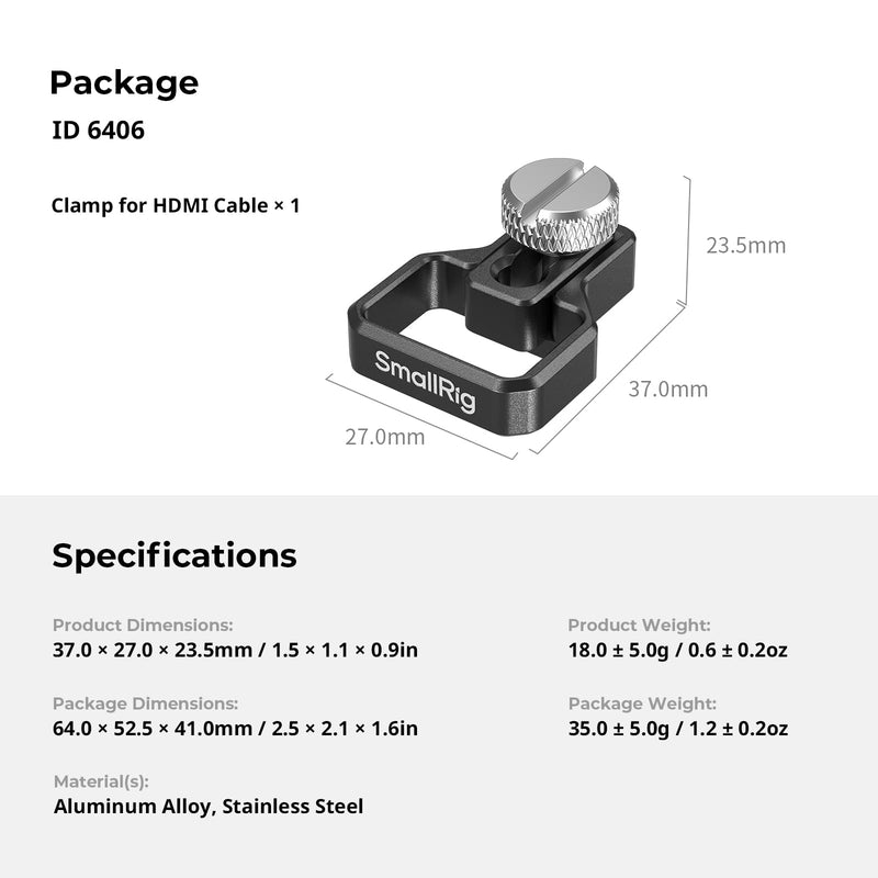 SmallRig Clamp for HDMI Cable, Only Compatible with SmallRig Selected Cages for Sony Alpha 7 V / 7 IV Camera - 6406