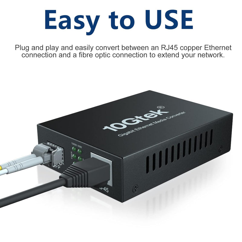 Gigabit Media Converter LC, SFP Port, Single Mode Fiber to Ethernet Converter for 10/100/1000Base-Tx to 1000Base-LX, with a SFP LX Transceiver (1000Base-LX), LC Fiber Slot, 20km, 1310-nm, SMF 1G SMF, 20km