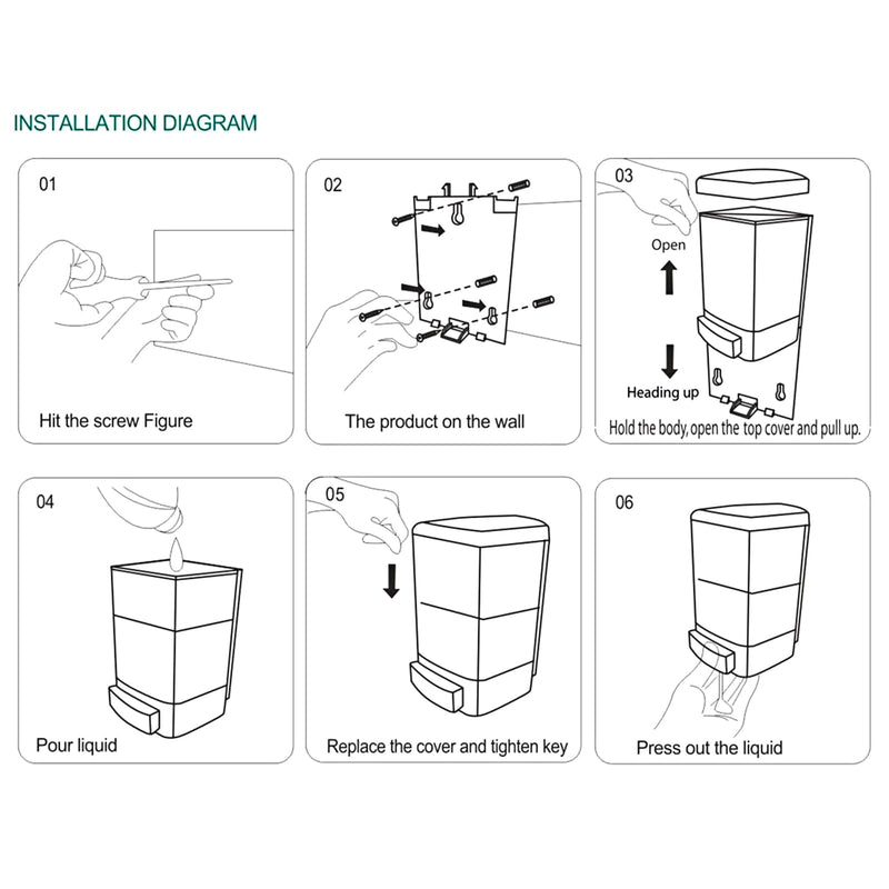 Soap Dispenser Wall Mount, 1000ML Commercial Manual Soap Dispenser Wall Mounted for Bathroom Kitchen Hotel, Shampoo Container Plastic