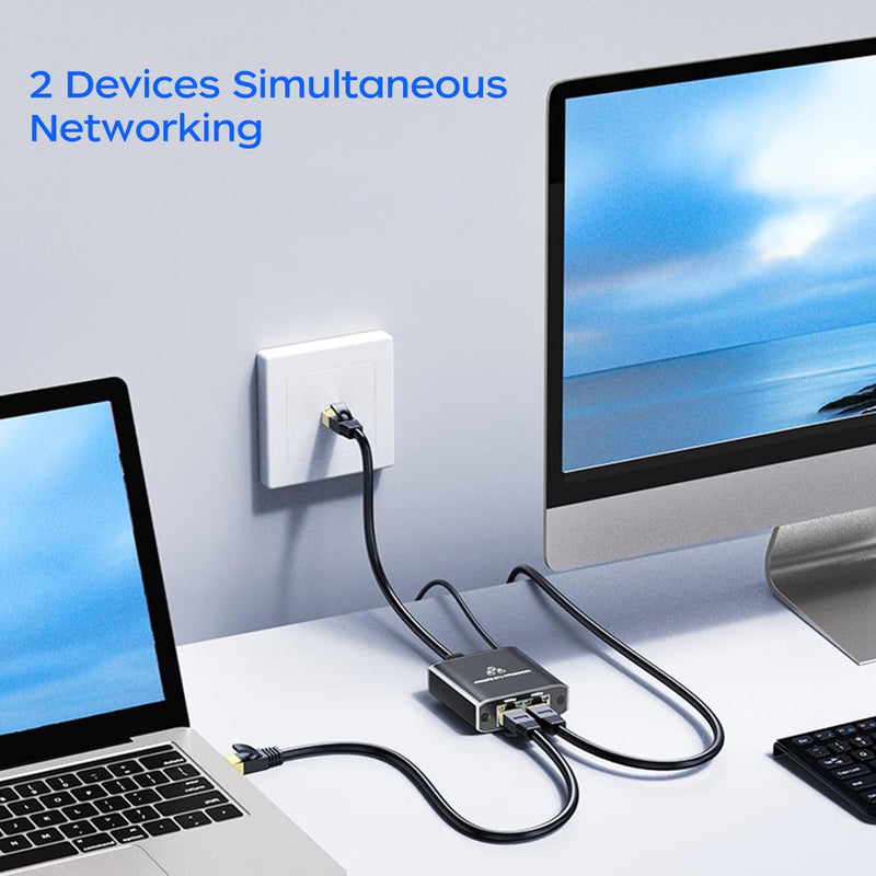 Ethernet Splitter 1000 Mbps High Speed, RJ45 Internet Cable Splitter 1 to 2 - Cat6 Extended Connector Compatible with Cat5/5e/6/7/8 Cable Ethernet Splitter 1 to 2
