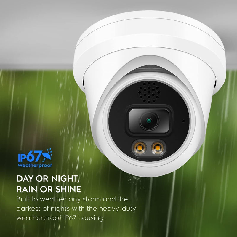 Real HD 6MP Full Color Night Vision ColorVu Turret Dome IP Camera with Visible White LED Lights, 2.8mm Wide Angle, Outdoor Built in Mic, Plug and Play Vandal Dome POE IP Camera