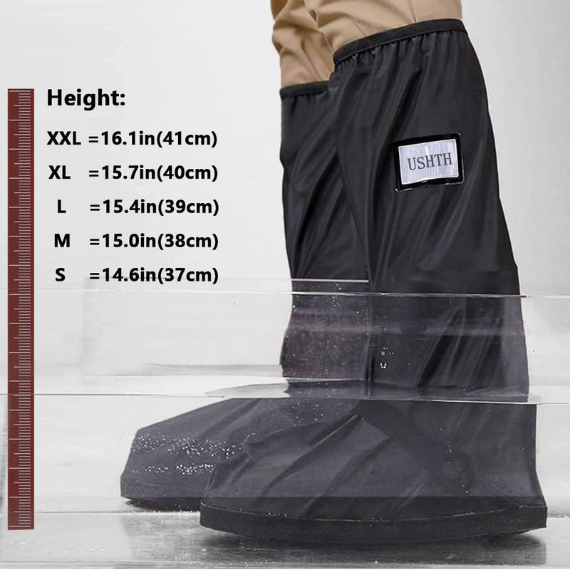 Black Waterproof Rain Boot Shoe Cover with Reflector (1 Pair) X-Large Women/X-Large Men