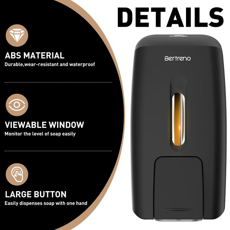 Commercial Soap Dispenser Wall Mount Manual Pump Hand Soap Dispenser 800ml Gel Liquid Hand Sanitizer Dispenser Self Adhesive for Home Bathroom (Black) Black