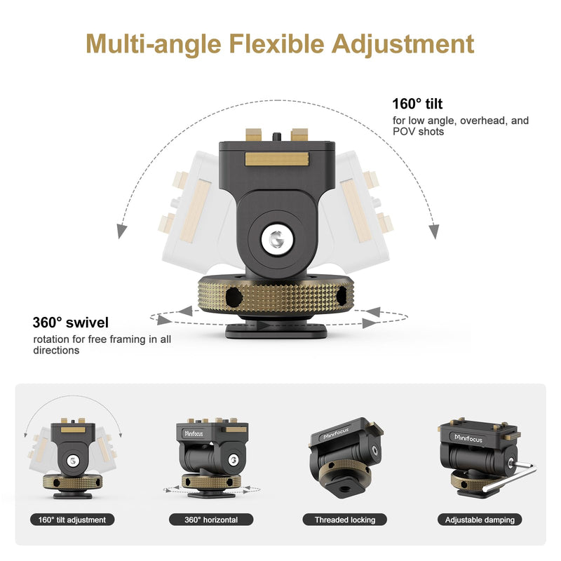 MINIFOCUS Magnetic Cold Shoe Adapter Mount, 360° Rotatable 160° Tilt Action Camera Hot Shoe Mount with 1/4" Screw Hole Compatible with Insta360 Ace Pro/Ace Pro2/X4/X4 Air/X5 V4119