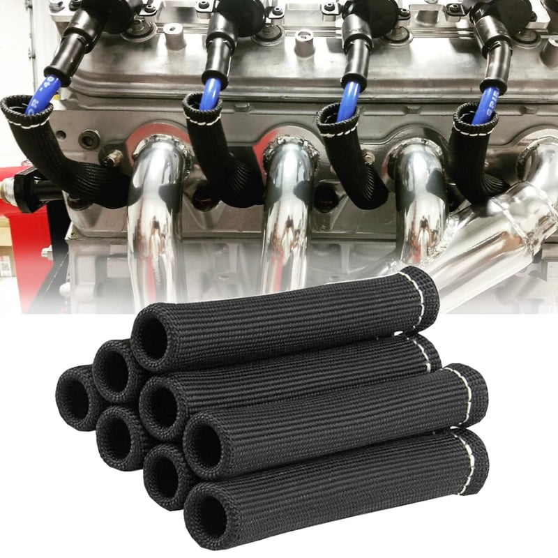 2500° Spark Plug Wire Heat Shield 8 PCS Spark Plug Heat Sleeve 6 Inches Spark Plug Wire Boots Protection Insulator Cover Wrap for LS1 / LS2 Sbc BBC 350 454 Car Truck, Black