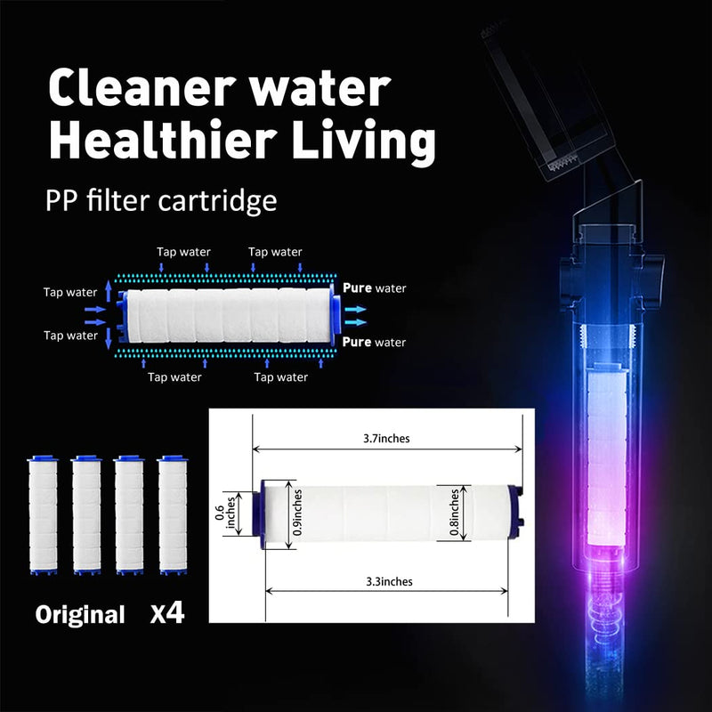 ANTOWER LED Shower Head with Handheld High Pressure Shower Heads Set with 79 Inch Shower Hose,Shower Holder,4 PP Cotton Filters,Turbo Fan Shower Water Temperature-Controlled One Key Pause Switch Blue LED