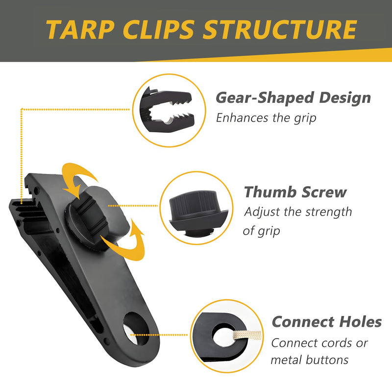 Tarp Clips Heavy Duty Lock Grip, 20 Pack Tarp Clamps Bungee Cord Clip, Fit for Tent Awnings Caravan Canopies Car Cover Swimming Pool Cover Fasteners Clips