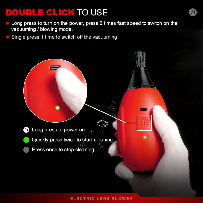 LENSGO Electric Air Blow,Camera Cleaning Kits with 4 Cleaning Heads for CMOS/Regular/Crevice Clean and Brush, 4.0kPa Dust Removal Type C Charge (Red) Red