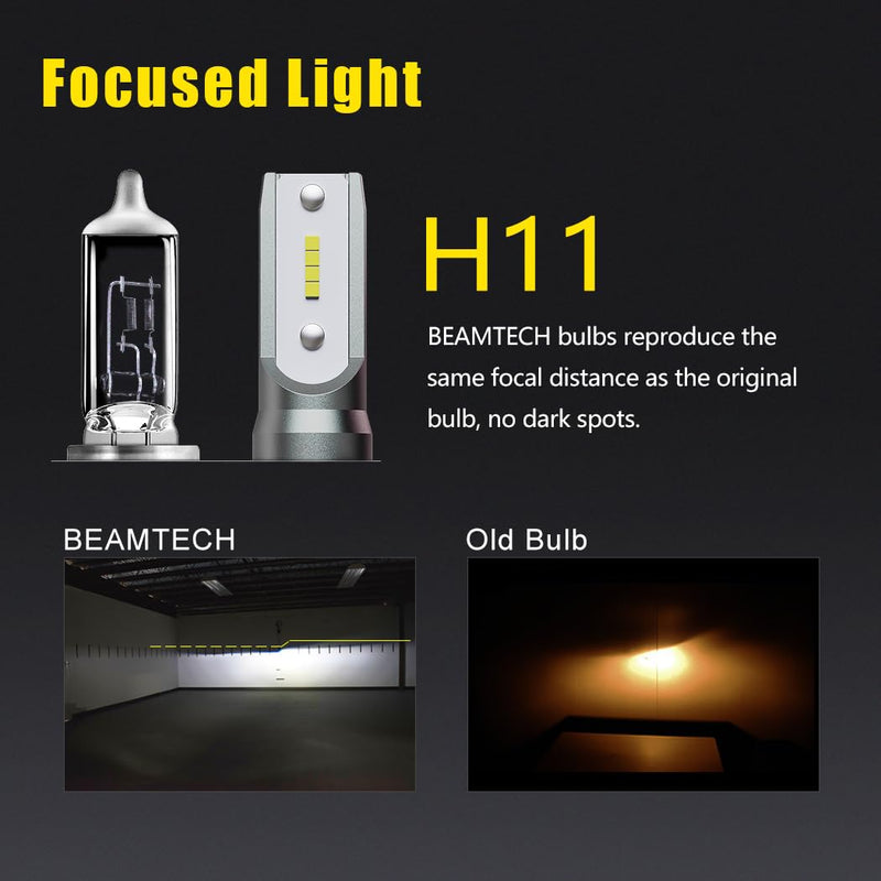 BEAMTECH H11 Bulbs, S1 Series H8 H9 Fanless 300% Brighter Fog Light, Pack of 2 H11/H8/H9