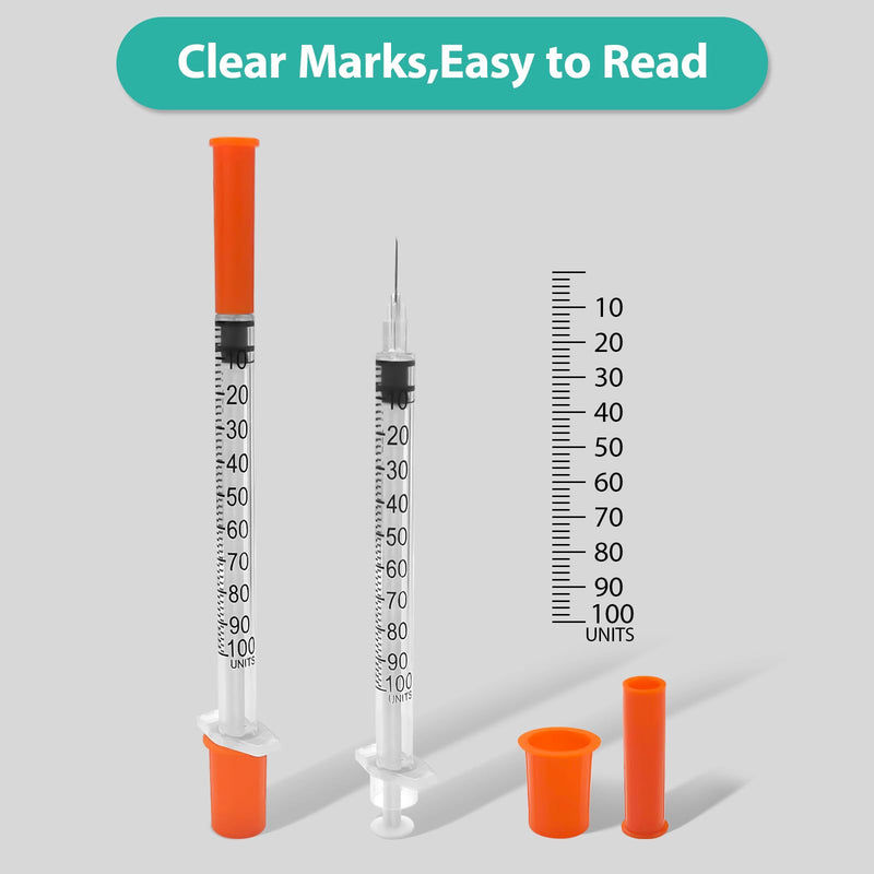Syringes with Needle, 100 Pack U-100 1ml 30G 5/16" (8mm) Disposable Syringe, Lab Supplies Individual Wrapped 1CC 30G 5/16"
