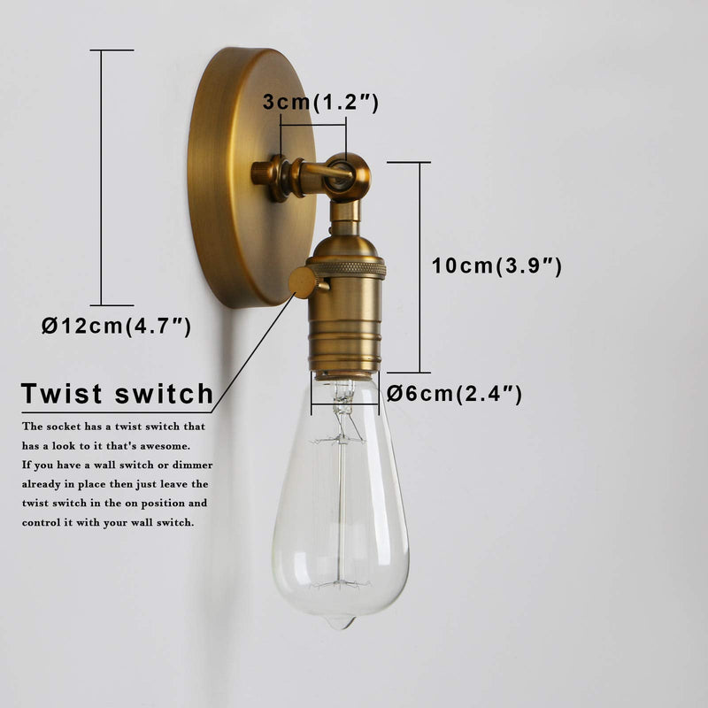 PERMO Minimalist Single Socket 1- Light Wall Sconce Lighting with On/Off Switch (Anqitue) Antique